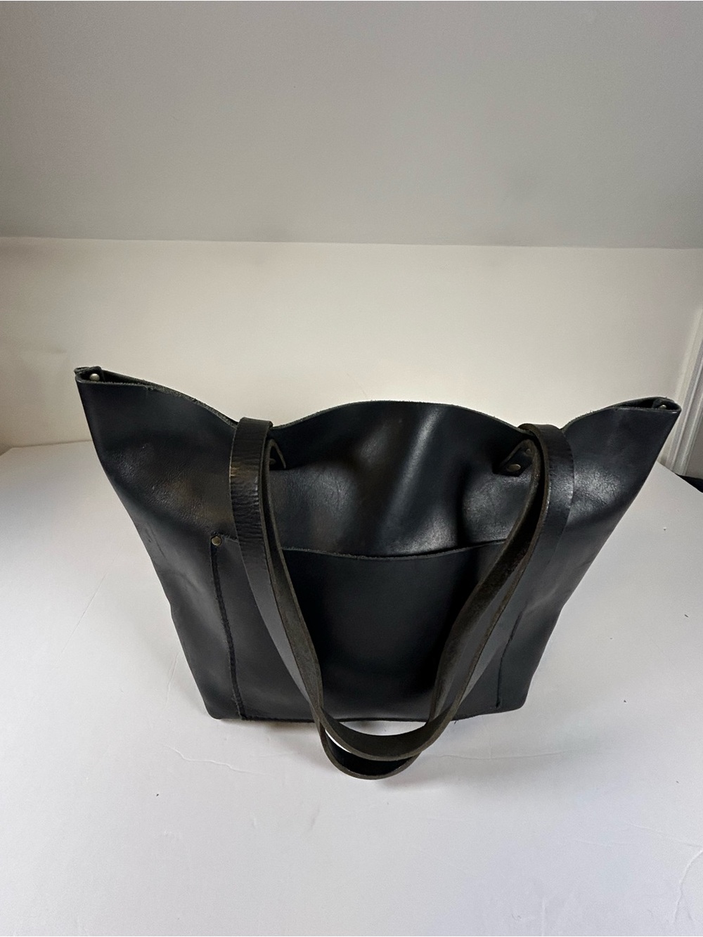 Portland Leather Black Leather Tote with Front Pocket